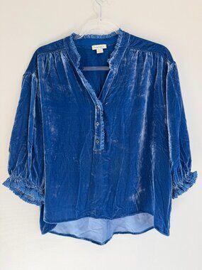 Sundance Blue Romance Imagined Velvet Blouse Top Petite Large PL Boho
